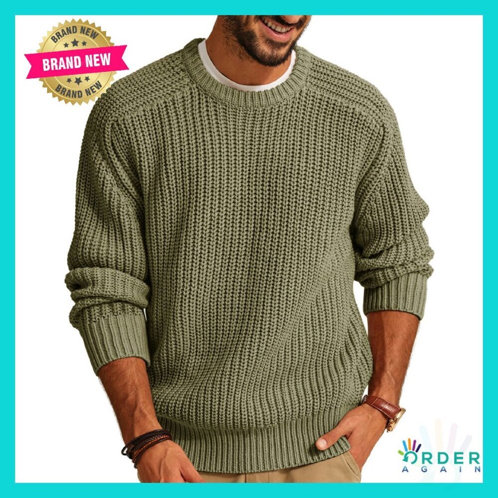 Men's Textured Knit Crewneck Sweater Classic Casual Pullover Relaxed Fit